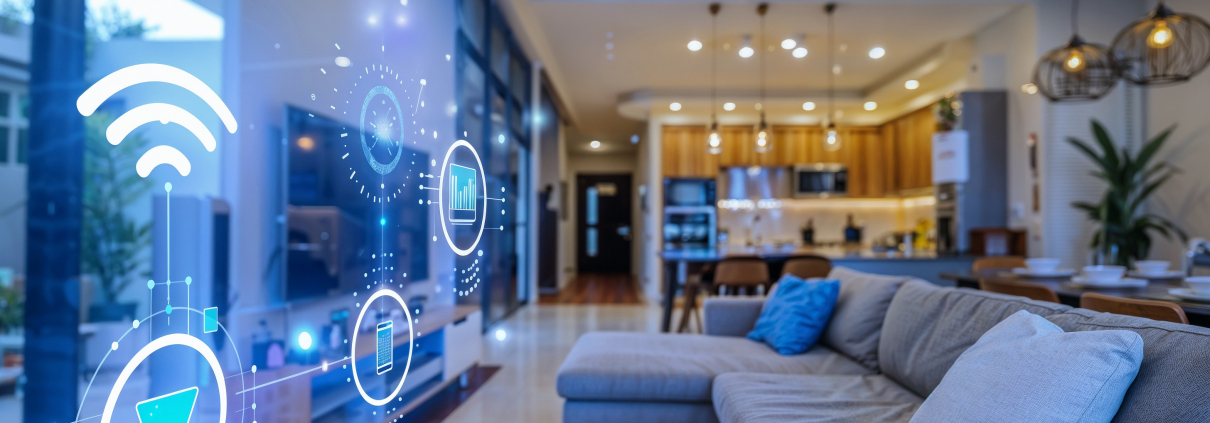 Modern living room with Home UPS system protecting smart home devices during South African load shedding